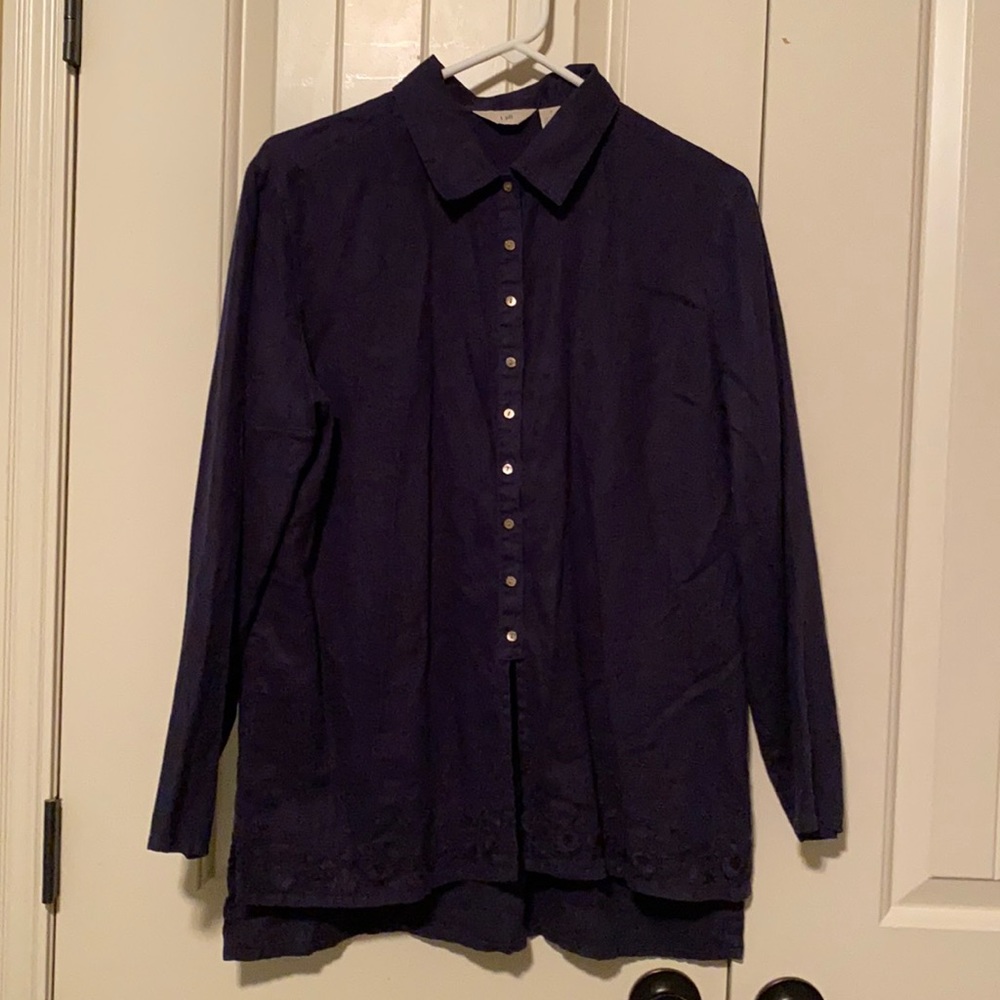 J.Jill 100% Linen navy blue blouse